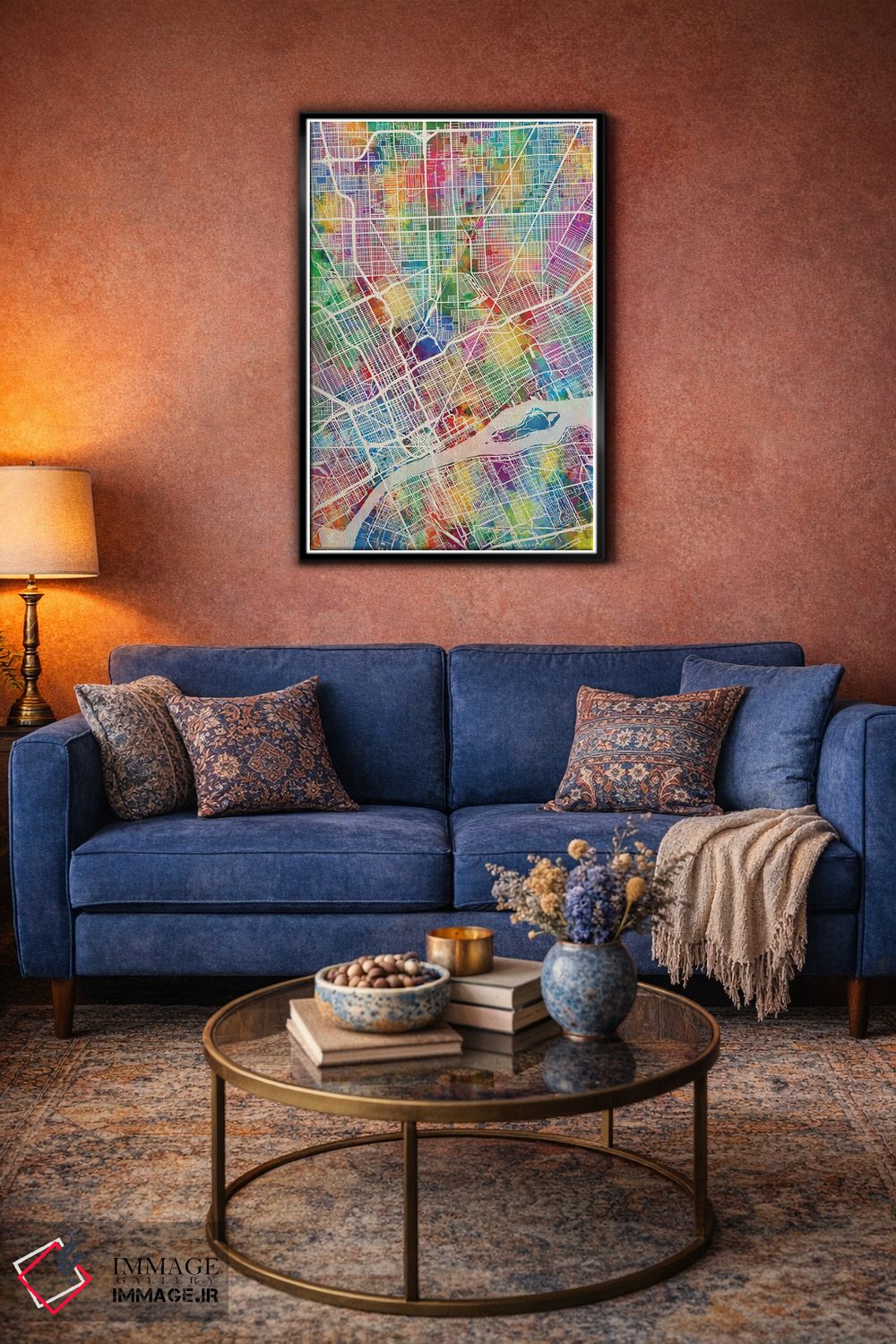 تابلو دکوراتیو نقشه شهری دیترویت، میشیگان اثر مایکل تامپست - D3B