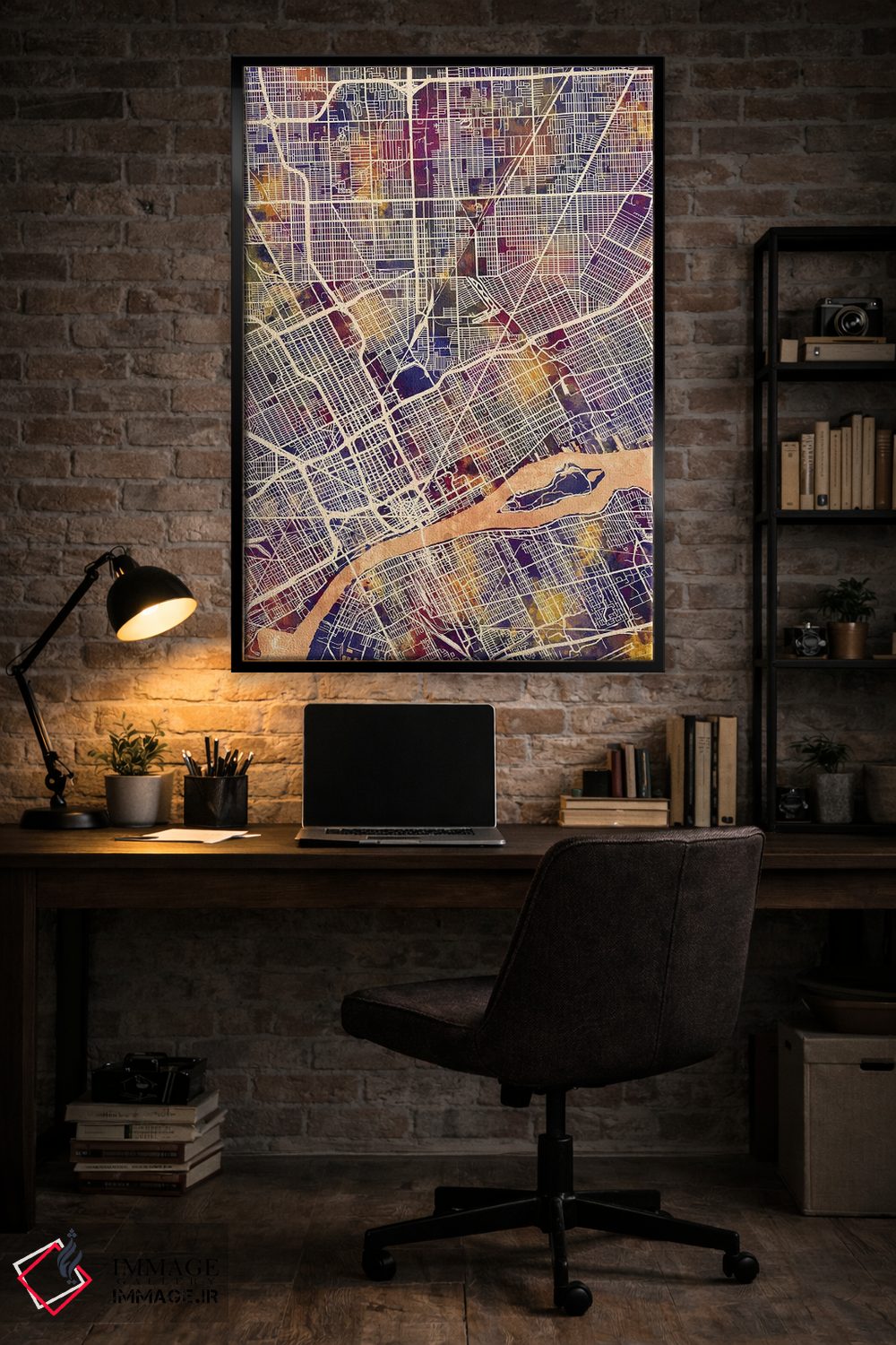 تابلو دکوراتیو نقشه شهری دیترویت، میشیگان اثر مایکل تامپست - D6B