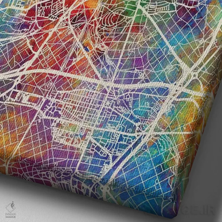 تابلو دکوراتیو نقشه شهری فرانکفورت، آلمان اثر مایکل تامپست - نمای نزدیک بافت بوم