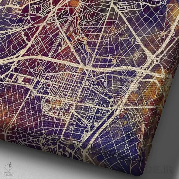 تابلو دکوراتیو نقشه شهری فرانکفورت، آلمان اثر مایکل تامپست - نمای نزدیک بافت بوم