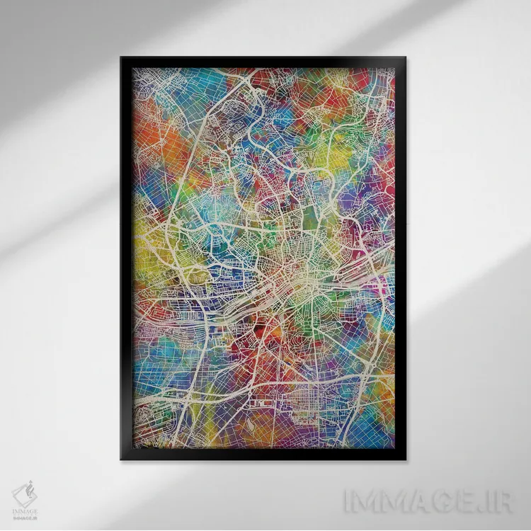 تابلو دکوراتیو نقشه شهری فرانکفورت، آلمان اثر مایکل تامپست - نمای قابدار مشکی