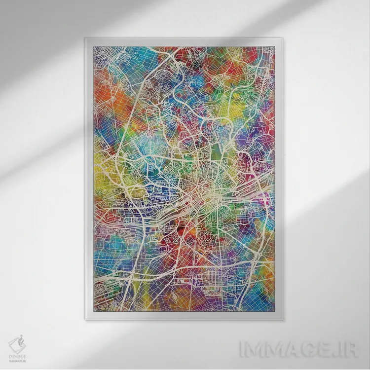 تابلو دکوراتیو نقشه شهری فرانکفورت، آلمان اثر مایکل تامپست - نمای قابدار سفید