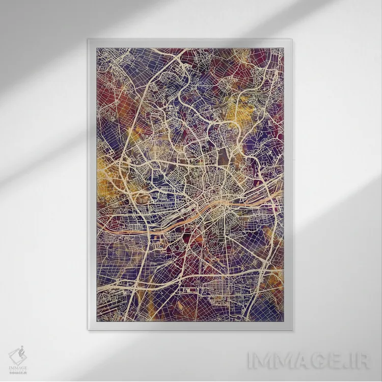 تابلو دکوراتیو نقشه شهری فرانکفورت، آلمان اثر مایکل تامپست - نمای قابدار سفید