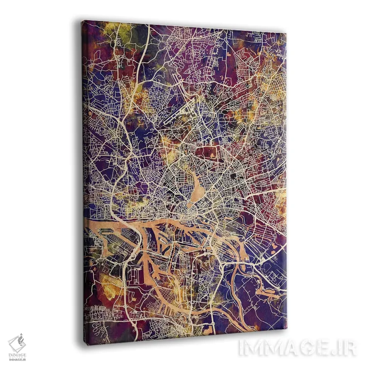 تابلو دکوراتیو نقشه شهری هامبورگ، آلمان اثر مایکل تامپست - نمای پرسپکتیو محصول