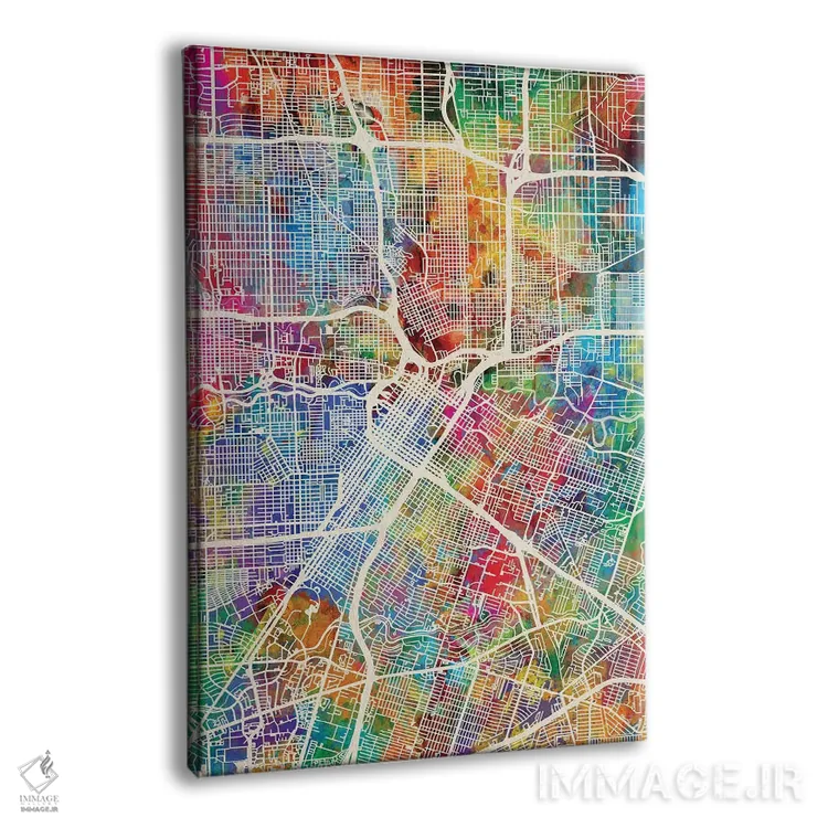 تابلو دکوراتیو نقشه خیابانی هیوستون، تگزاس اثر مایکل تامپست - نمای پرسپکتیو محصول