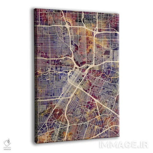 تابلو دکوراتیو نقشه خیابانی هیوستون، تگزاس اثر مایکل تامپست - نمای پرسپکتیو محصول