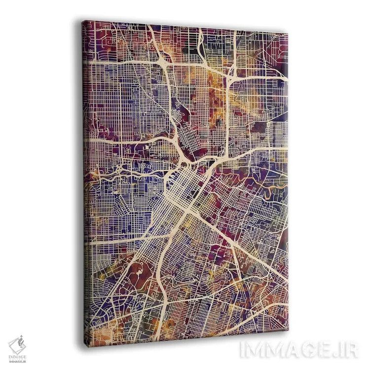 تابلو دکوراتیو نقشه خیابانی هیوستون، تگزاس اثر مایکل تامپست - نمای پرسپکتیو محصول