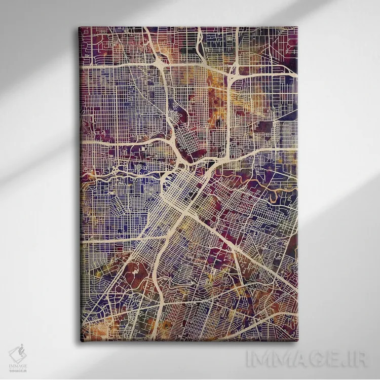 تابلو دکوراتیو نقشه خیابانی هیوستون، تگزاس اثر مایکل تامپست - نمای روبهرو روی دیوار