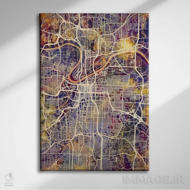 تابلو دکوراتیو نقشه شهری کانزاس سیتی، میزوری اثر مایکل تامپست - نمای روبهرو روی دیوار