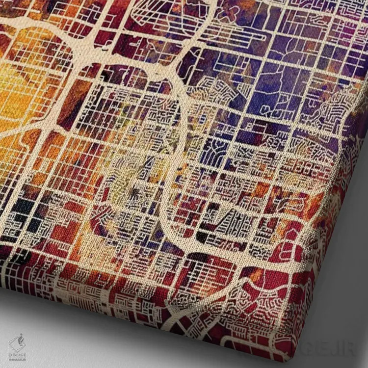 تابلو دکوراتیو نقشه خیابانی لاس وگاس اثر مایکل تامپست - نمای نزدیک بافت بوم