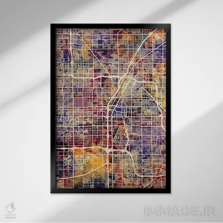 تابلو دکوراتیو نقشه خیابانی لاس وگاس اثر مایکل تامپست - نمای قابدار مشکی
