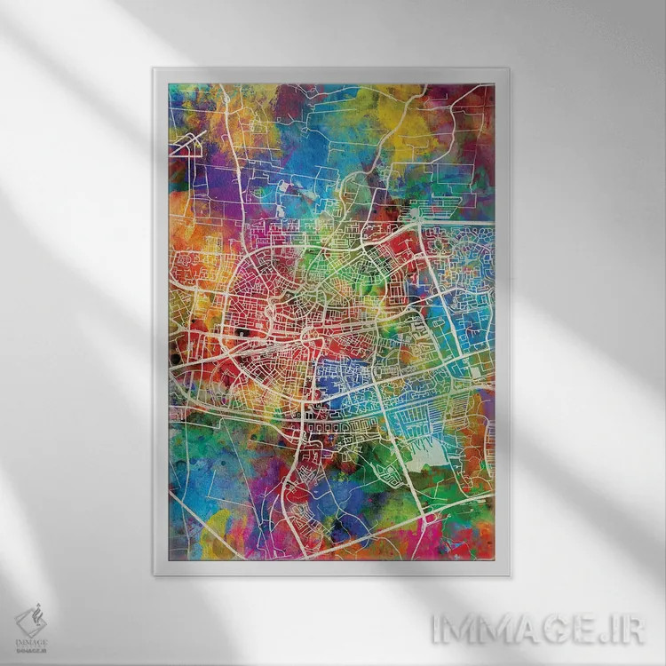 تابلو دکوراتیو نقشه شهری لیوواردن، هلند اثر مایکل تامپست - نمای قابدار سفید