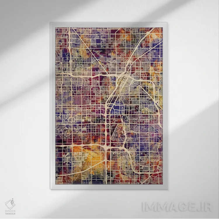 تابلو دکوراتیو نقشه خیابانی لاس وگاس اثر مایکل تامپست - نمای قابدار سفید