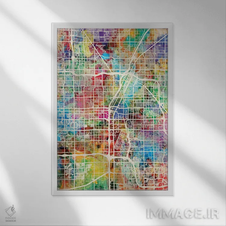 تابلو دکوراتیو نقشه خیابانی لاس وگاس اثر مایکل تامپست - نمای قابدار سفید