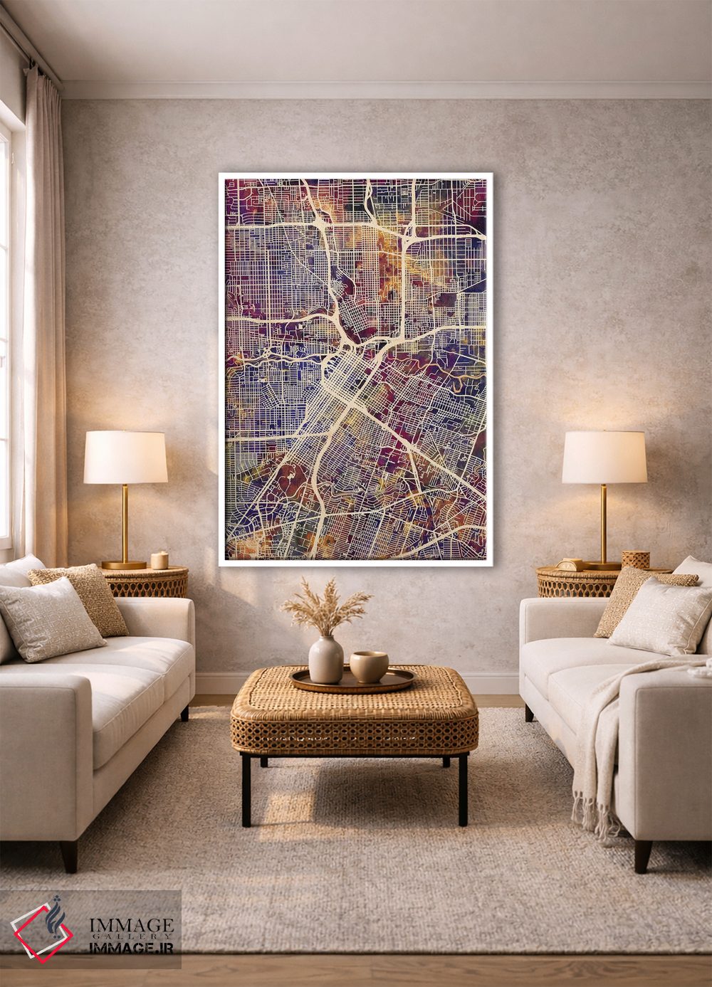 تابلو دکوراتیو نقشه خیابانی هیوستون، تگزاس اثر مایکل تامپست - D2W