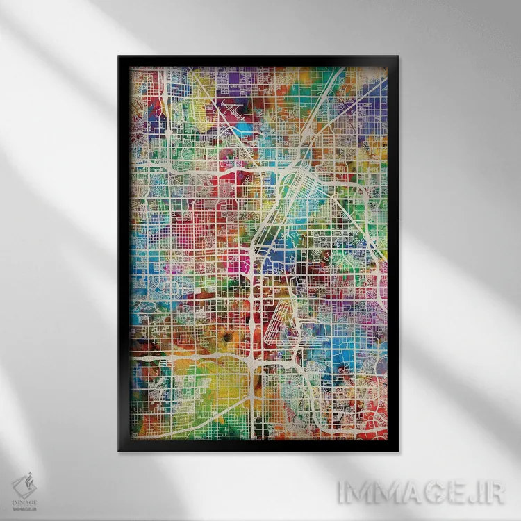 تابلو دکوراتیو نقشه خیابانی لاس وگاس اثر مایکل تامپست - نمای قابدار مشکی