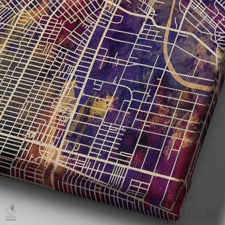 تابلو دکوراتیو نقشه خیابانی لس آنجلس اثر مایکل تامپست - نمای نزدیک بافت بوم