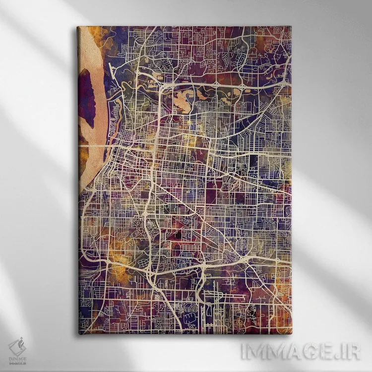 تابلو دکوراتیو نقشه شهری ممفیس، تنسی اثر مایکل تامپست - نمای روبهرو روی دیوار