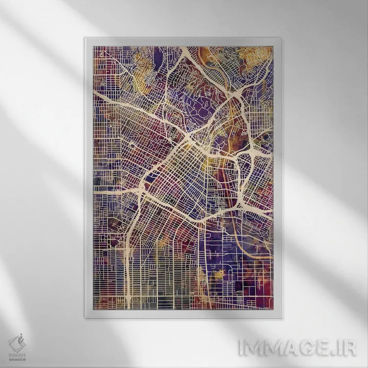 تابلو دکوراتیو نقشه خیابانی لس آنجلس اثر مایکل تامپست - نمای قابدار سفید