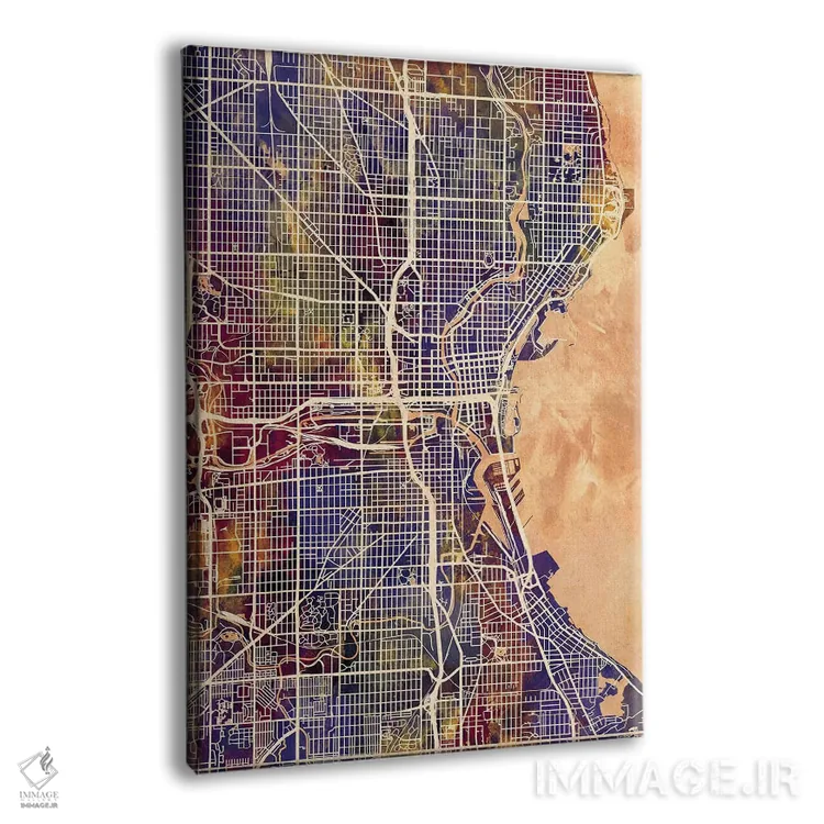 تابلو دکوراتیو نقشه شهری میلواکی، ویسکانسین اثر مایکل تامپست - نمای پرسپکتیو محصول