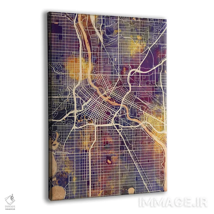 تابلو دکوراتیو نقشه شهری مینیاپولیس، مینه سوتا اثر مایکل تامپست - نمای پرسپکتیو محصول