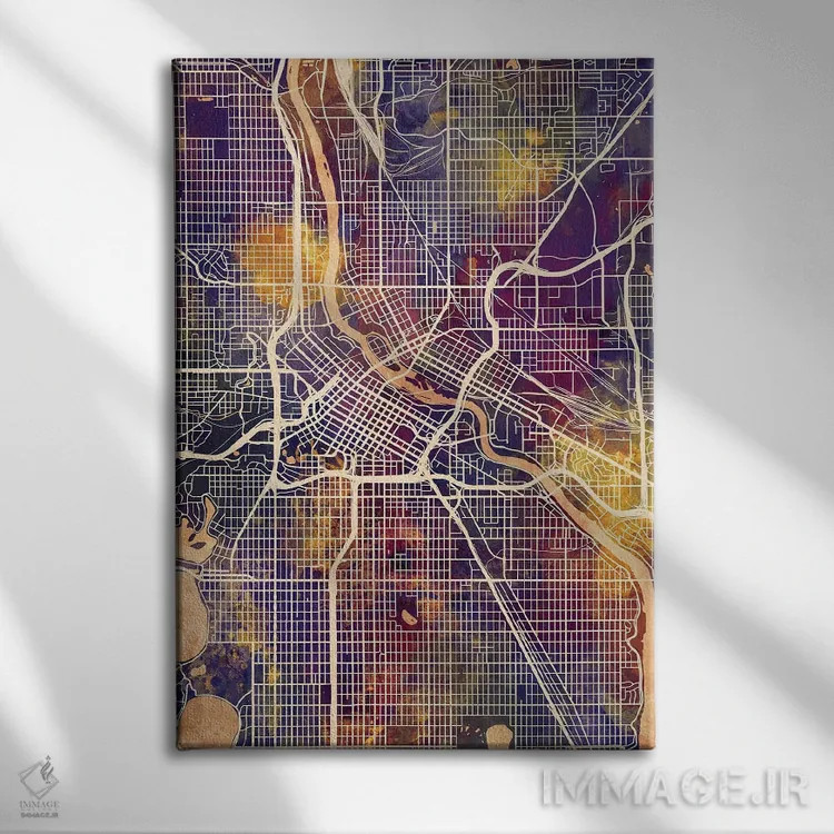 تابلو دکوراتیو نقشه شهری مینیاپولیس، مینه سوتا اثر مایکل تامپست - نمای روبهرو روی دیوار