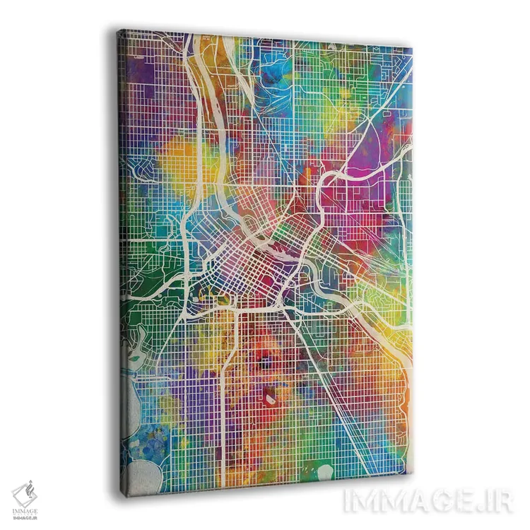 تابلو دکوراتیو نقشه شهری مینیاپولیس، مینه سوتا اثر مایکل تامپست - نمای پرسپکتیو محصول