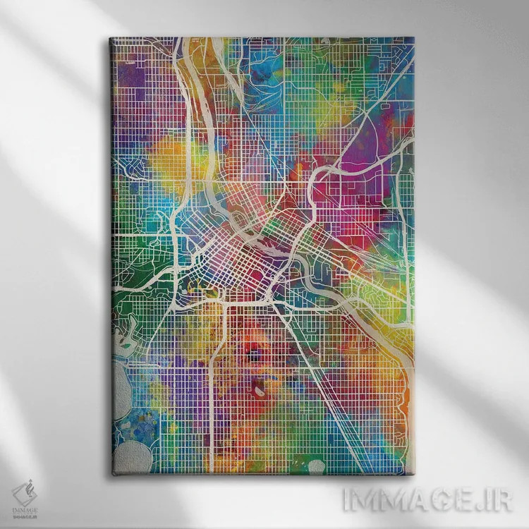 تابلو دکوراتیو نقشه شهری مینیاپولیس، مینه سوتا اثر مایکل تامپست - نمای روبهرو روی دیوار