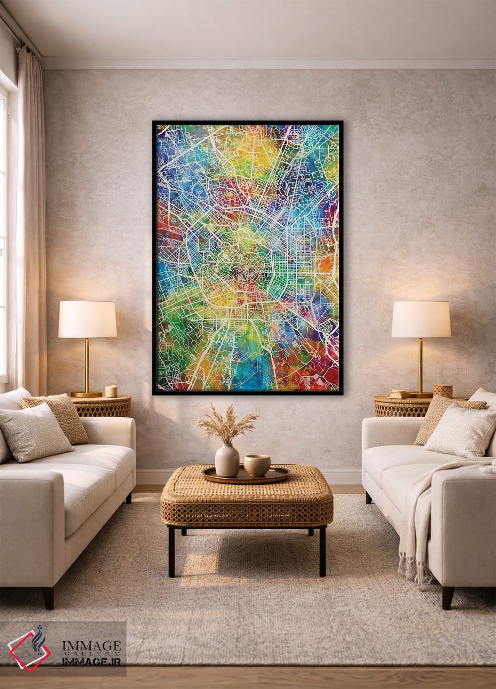 تابلو دکوراتیو نقشه شهری میلان، ایتالیا اثر مایکل تامپست - D1B