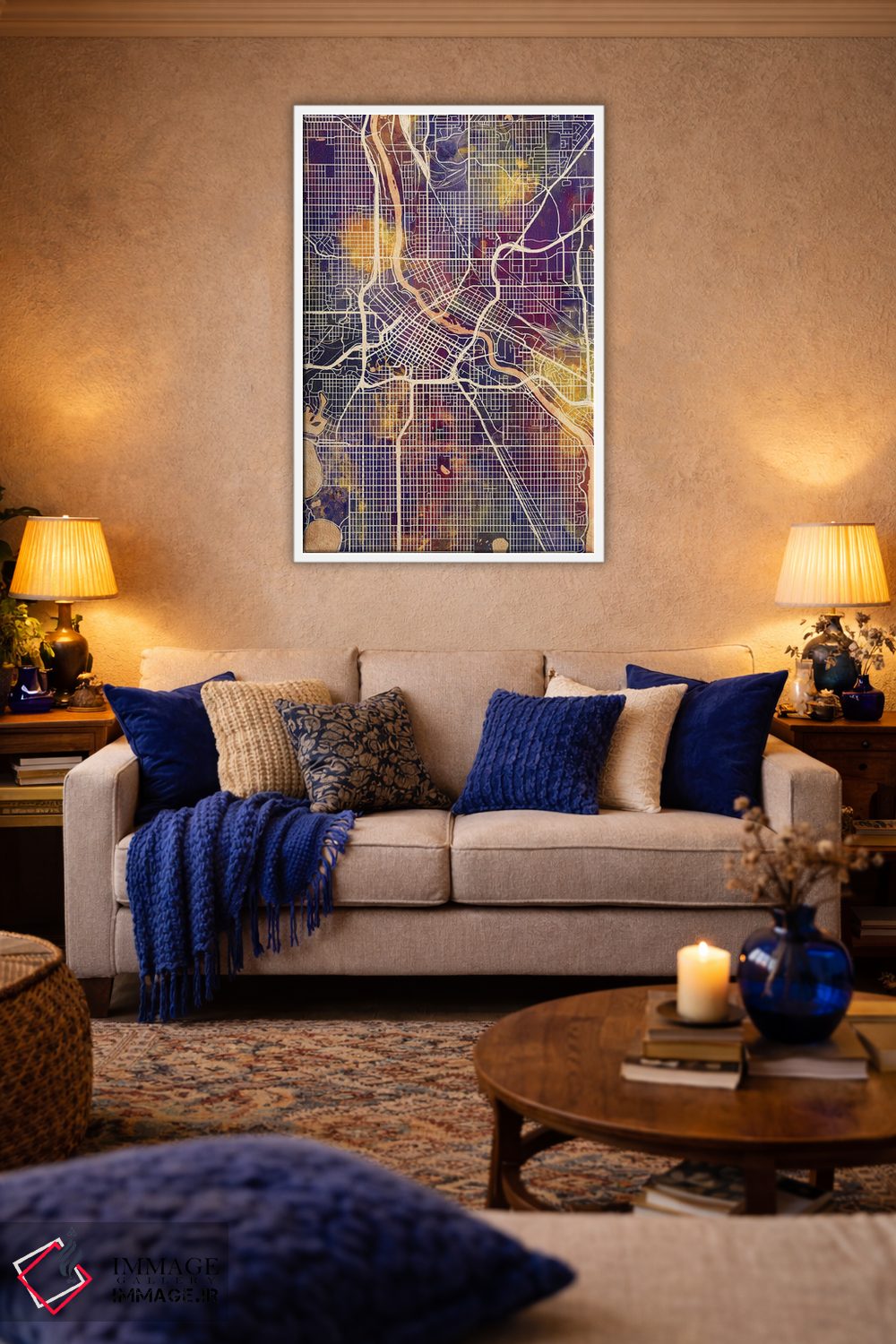 تابلو دکوراتیو نقشه شهری مینیاپولیس، مینه سوتا اثر مایکل تامپست - D4W