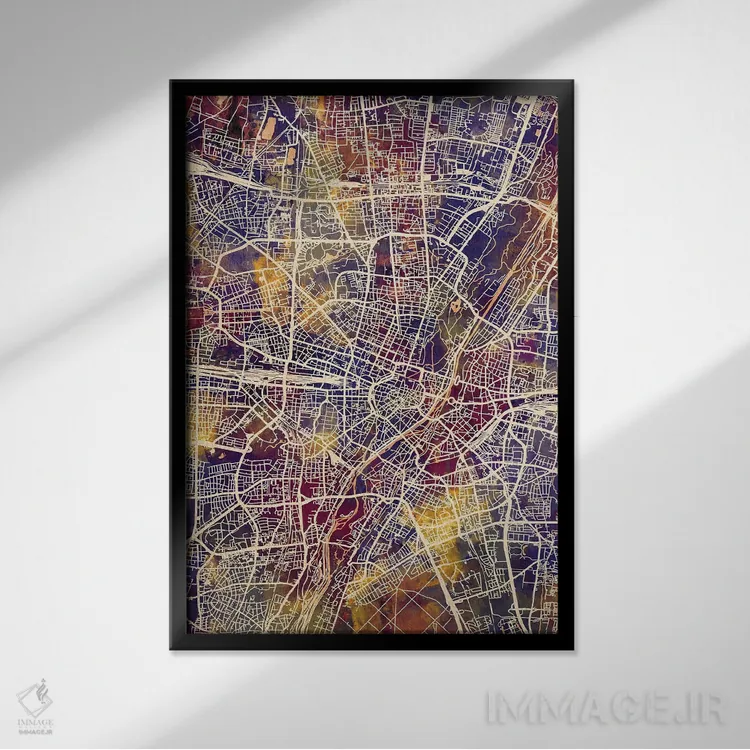 تابلو دکوراتیو نقشه شهر مونیخ آلمان II اثر مایکل تامپست - نمای قابدار مشکی