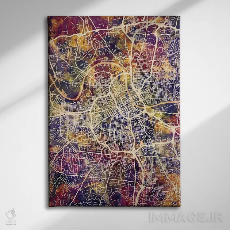 تابلو دکوراتیو نقشه شهر نشویل تنسی II اثر مایکل تامپست - نمای روبهرو روی دیوار
