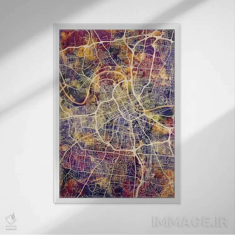 تابلو دکوراتیو نقشه شهر نشویل تنسی II اثر مایکل تامپست - نمای قابدار سفید