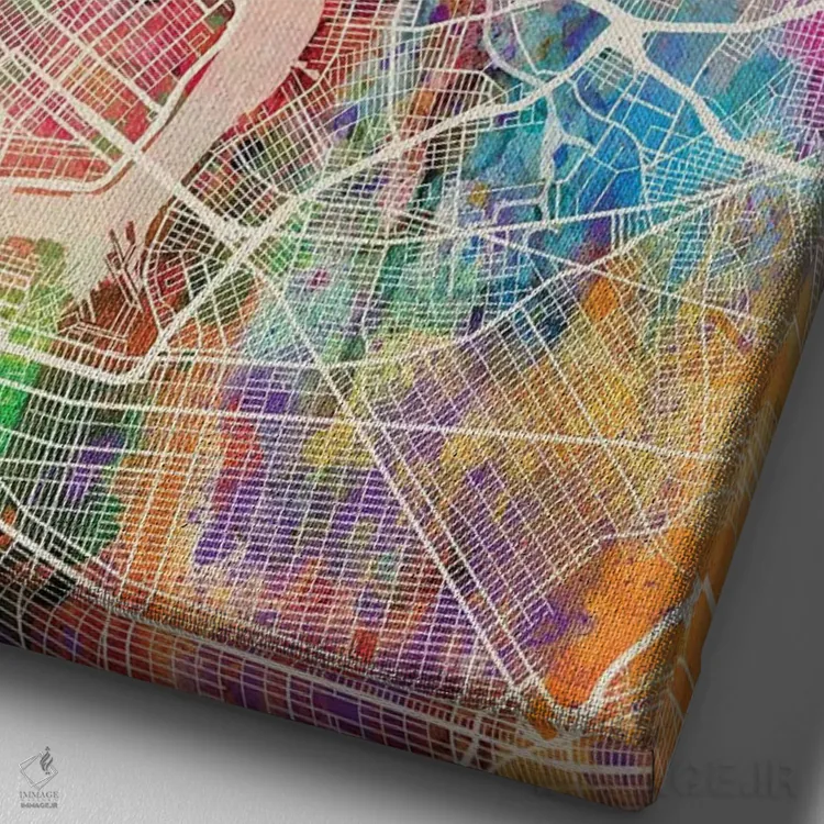 تابلو دکوراتیو نقشه خیابان های شهر نیویورک III اثر مایکل تامپست - نمای نزدیک بافت بوم