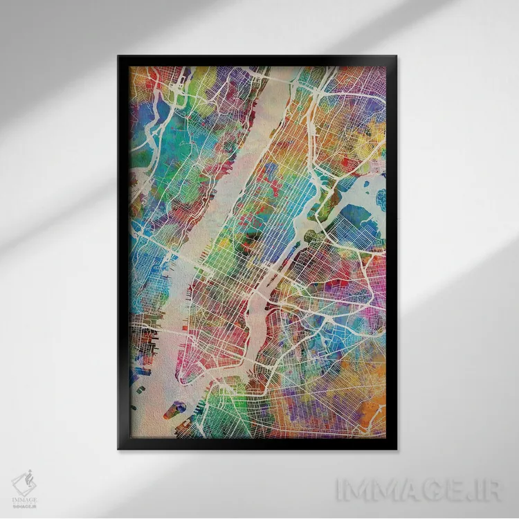 تابلو دکوراتیو نقشه خیابان های شهر نیویورک III اثر مایکل تامپست - نمای قابدار مشکی