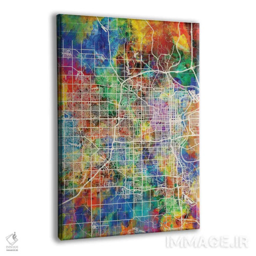 تابلو دکوراتیو نقشه شهر اوماها نبراسکا I اثر مایکل تامپست - نمای پرسپکتیو محصول
