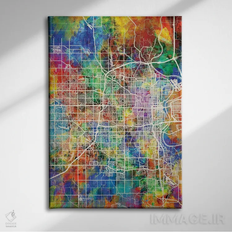 تابلو دکوراتیو نقشه شهر اوماها نبراسکا I اثر مایکل تامپست - نمای روبهرو روی دیوار