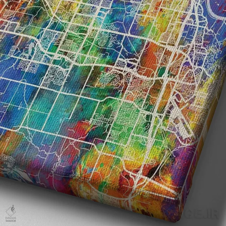 تابلو دکوراتیو نقشه شهر اوماها نبراسکا I اثر مایکل تامپست - نمای نزدیک بافت بوم