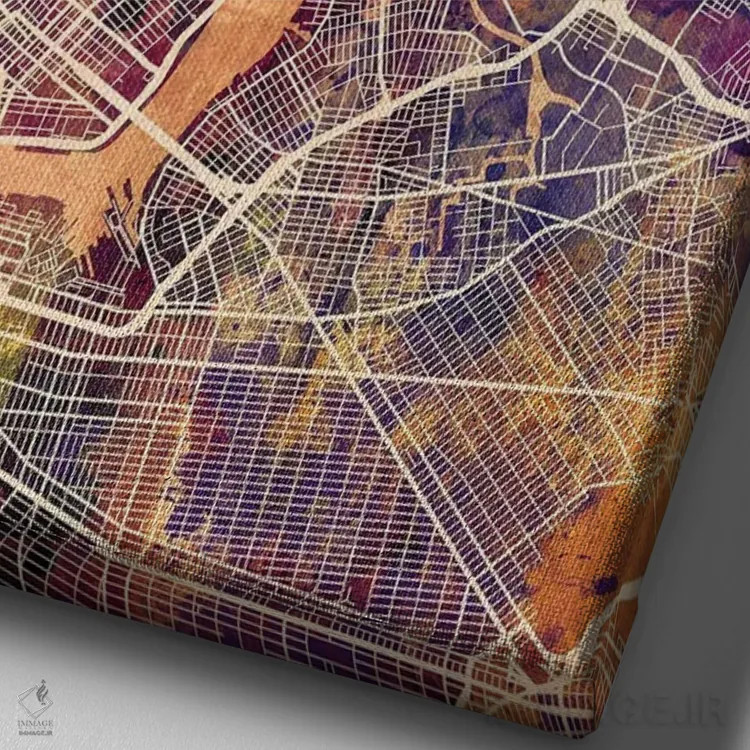 تابلو دکوراتیو نقشه خیابان های شهر نیویورک IV اثر مایکل تامپست - نمای نزدیک بافت بوم