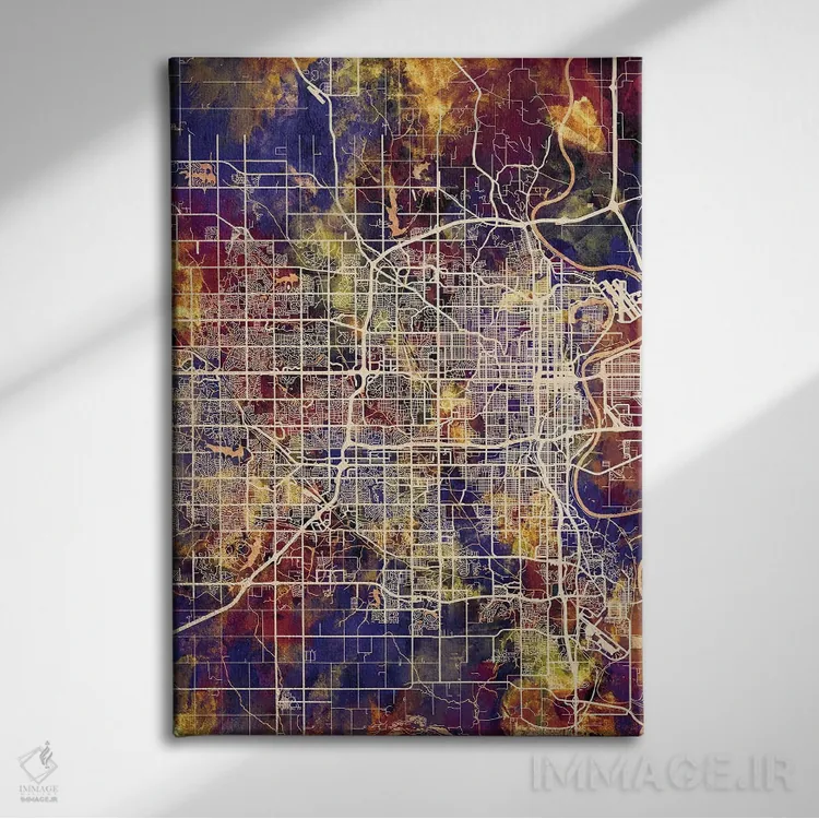 تابلو دکوراتیو نقشه شهر اوماها نبراسکا II اثر مایکل تامپست - نمای روبهرو روی دیوار
