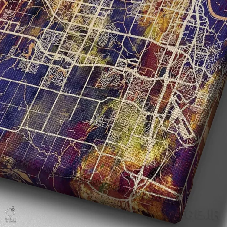 تابلو دکوراتیو نقشه شهر اوماها نبراسکا II اثر مایکل تامپست - نمای نزدیک بافت بوم