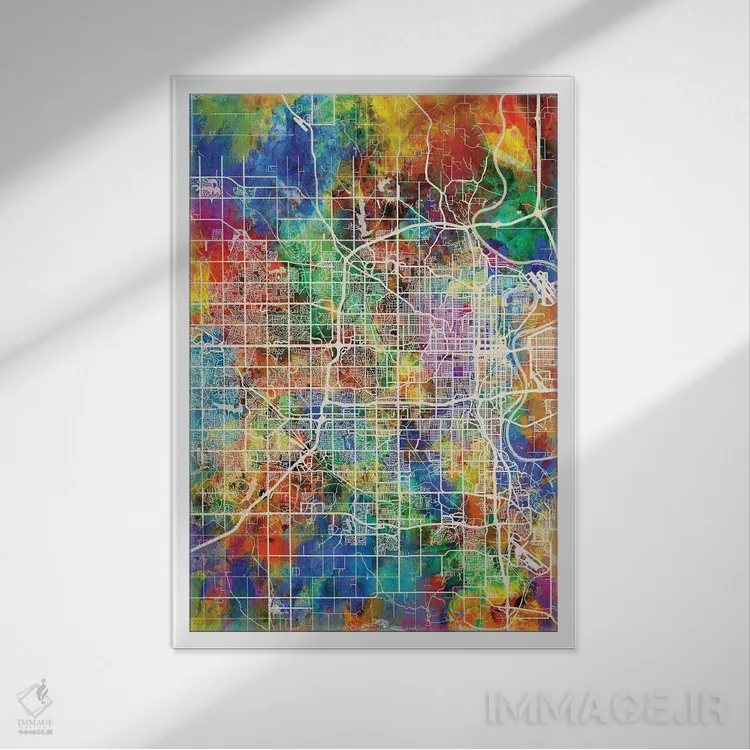 تابلو دکوراتیو نقشه شهر اوماها نبراسکا I اثر مایکل تامپست - نمای قابدار سفید