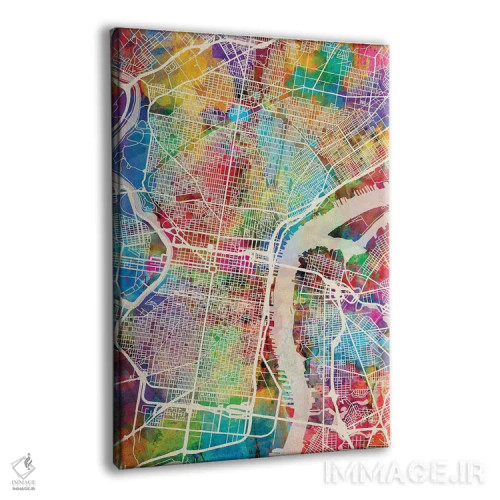 تابلو دکوراتیو نقشه خیابان های فیلادلفیا پنسیلوانیا II اثر مایکل تامپست - نمای پرسپکتیو محصول