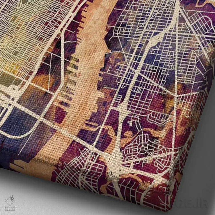 تابلو دکوراتیو نقشه خیابان های شهر فیلادلفیا پنسیلوانیا I اثر مایکل تامپست - نمای نزدیک بافت بوم