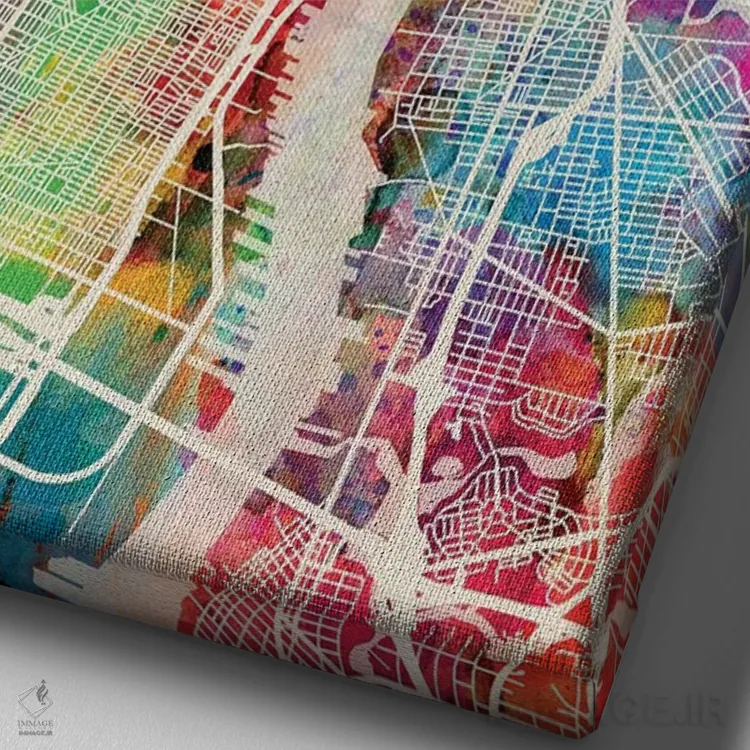 تابلو دکوراتیو نقشه خیابان های فیلادلفیا پنسیلوانیا II اثر مایکل تامپست - نمای نزدیک بافت بوم