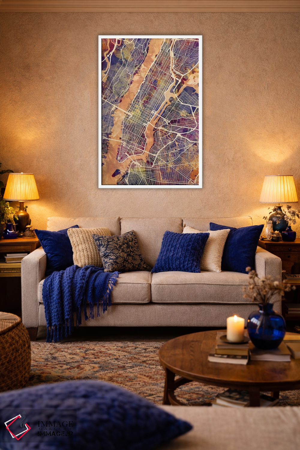 تابلو دکوراتیو نقشه خیابان های شهر نیویورک IV اثر مایکل تامپست - D3W