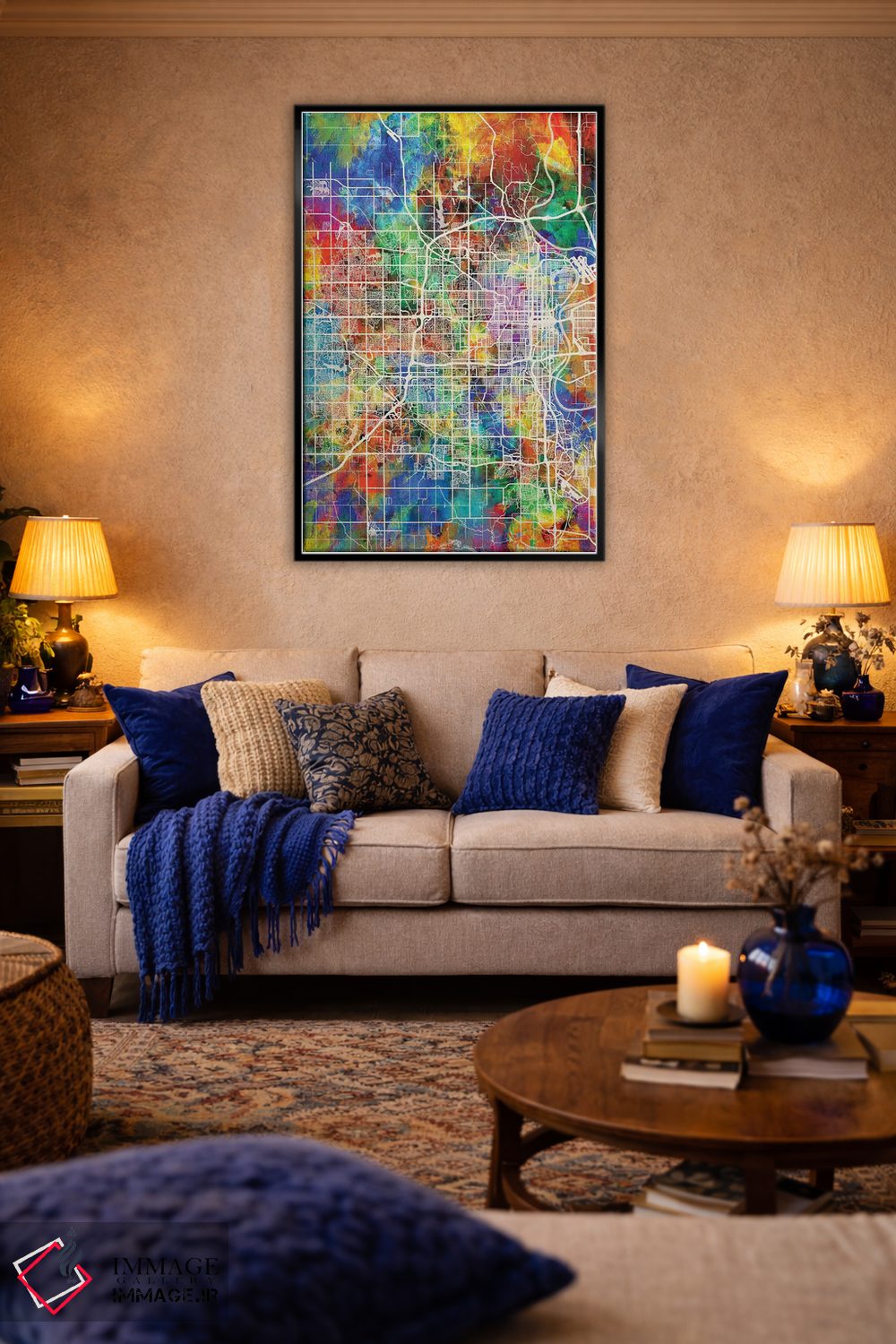 تابلو دکوراتیو نقشه شهر اوماها نبراسکا I اثر مایکل تامپست - D3B