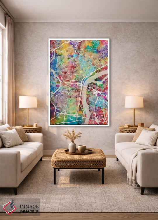 تابلو دکوراتیو نقشه خیابان های فیلادلفیا پنسیلوانیا II اثر مایکل تامپست - D1W