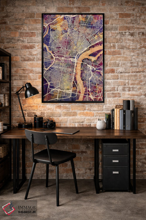 تابلو دکوراتیو نقشه خیابان های شهر فیلادلفیا پنسیلوانیا I اثر مایکل تامپست - D5B