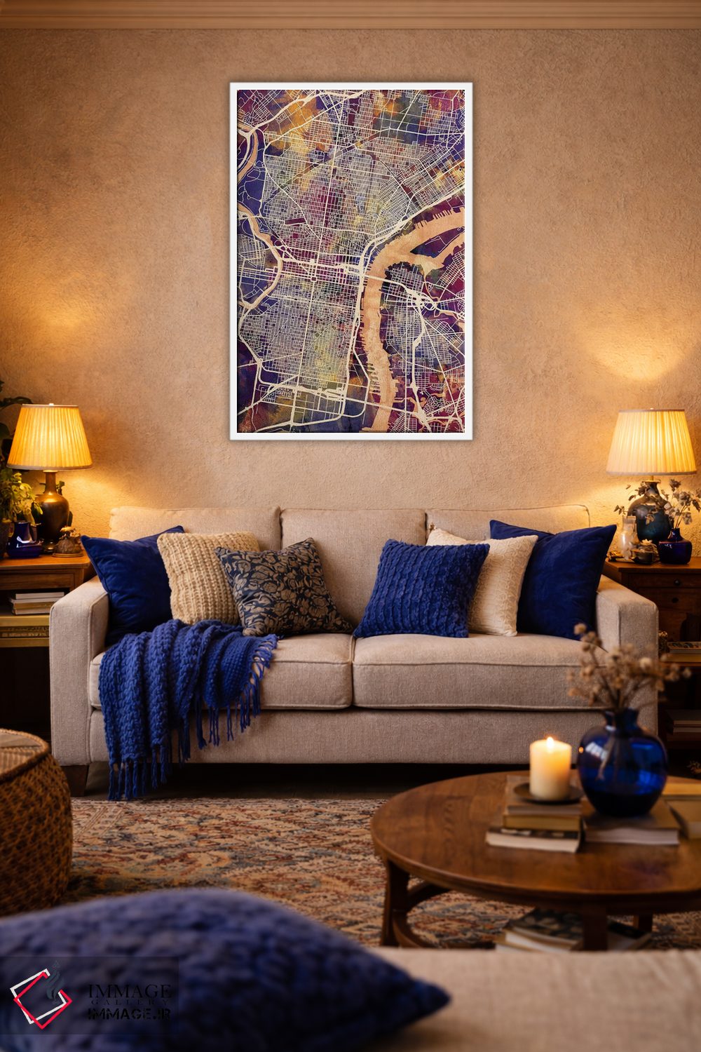 تابلو دکوراتیو نقشه خیابان های شهر فیلادلفیا پنسیلوانیا I اثر مایکل تامپست - D3W